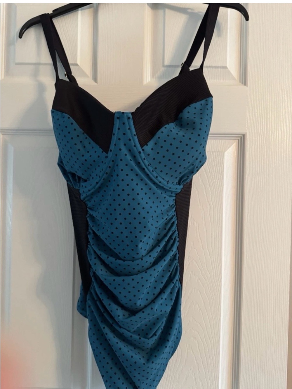 Athleta Teal Polka Dot One-Piece Swimsuit with Black Panel